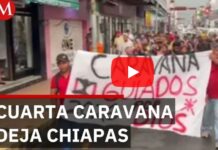 The National Guard monitors the caravan while authorities deny them aid.